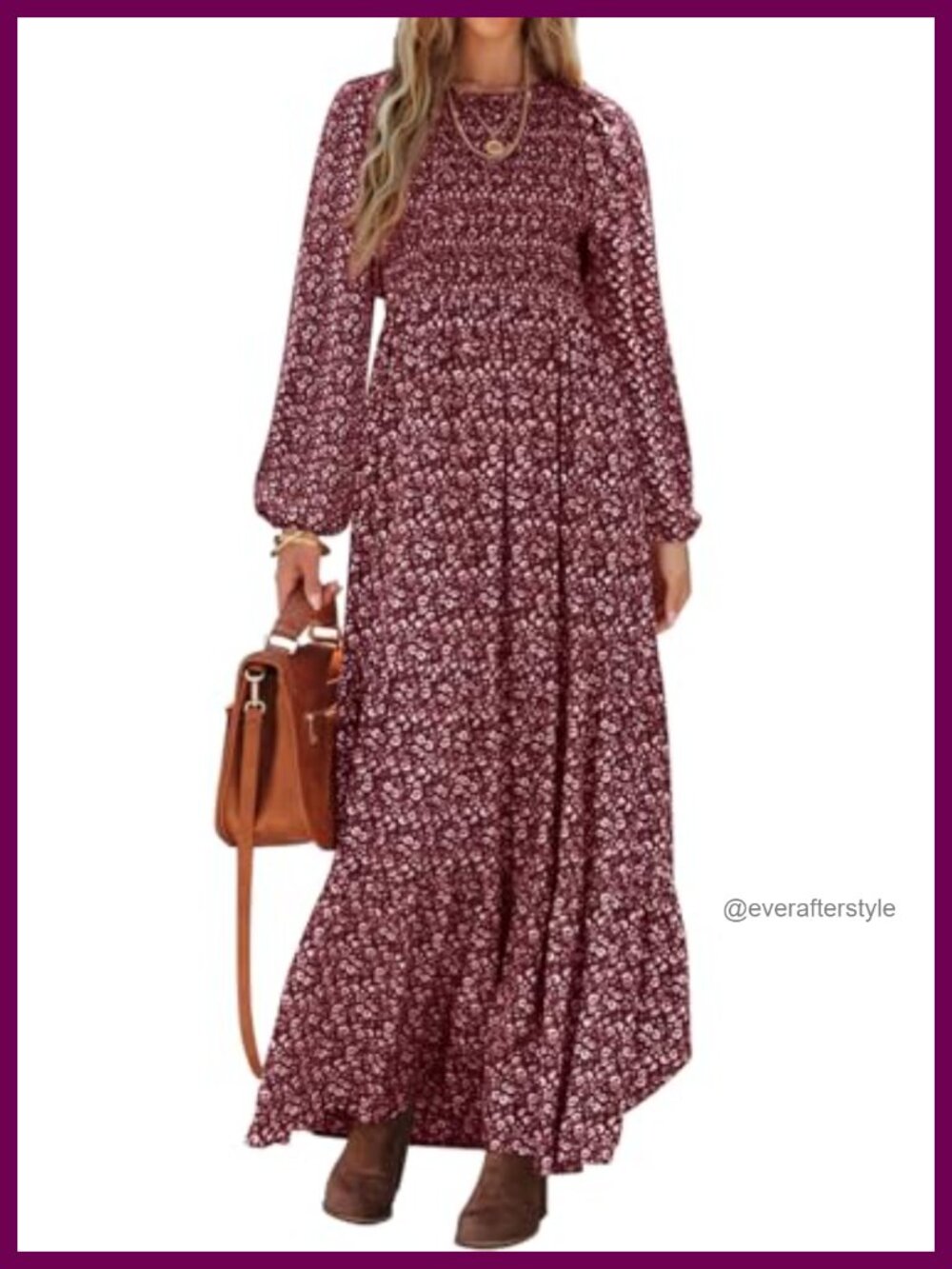 Long Sleeve Floral Maxi Fall Dress for Women Trendy Casual